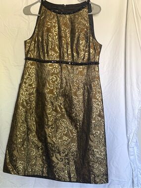 Vintage Jones New York Metallic Gold Brocade Midi Dress